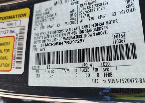 2023 Ford Bronco Sport Big Bend из США, поврежденный, VIN 3FMCR9B64PRD97257